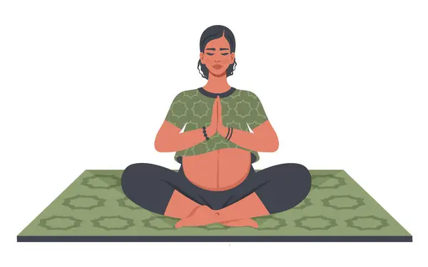 Yoga Embarazada Mujer Asiática Embarazada Haciendo Yoga Estera Hermosa Mamá Ilustración De Stock