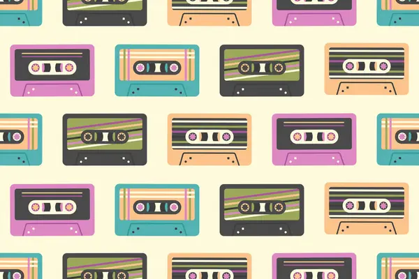 Retro Cassette Naadloos Patroon Vintage Audiocassettes 90S 80S 70S Stijl Rechtenvrije Stockillustraties