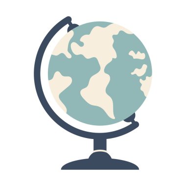 Globus beyaz arka planda izole edildi. Okul küresi siyah büfede. El çizimi öğrenme ikonu. Okul ekipmanları. Bilgi kavramı. Vecto düz illüstrasyon