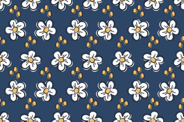 Çiçeksiz desen seti. Papatya çiçekleri. Çeşitli botanik elementlerin doğası. Papatya çiçekleri. Dekorasyon, duvar kâğıdı, tekstil, baskı ve çocuk iç mimarisi için vektör illüstrasyonu