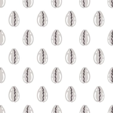 Kabuklu deniz ürünleri deseni. Süsleri deniz elementleriyle tekrar et. Beyaz arka planda gri kabuklar. Snall deniz kabuğu. Duvar kağıdı, tekstil ve baskı için vektör düz illüstrasyon