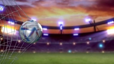 Soccer Ball in Goal Net. Articles about the match results can be written to the right of the ball. 3d Animation. 422 ProRes HQ. 01.