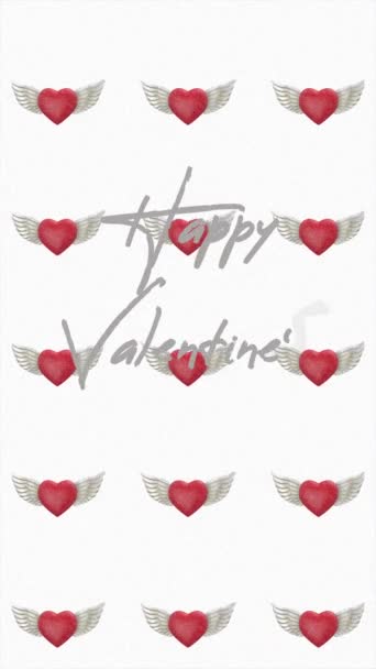 Happy Valentines Day Winged Hearts 422 Prores Vertical — Vídeo de Stock