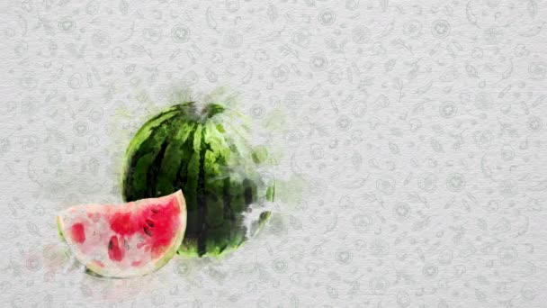 Akvarelové Ovoce Zelenina Meloun Text Cena Mohou Být Napsány Pravé — Stock video