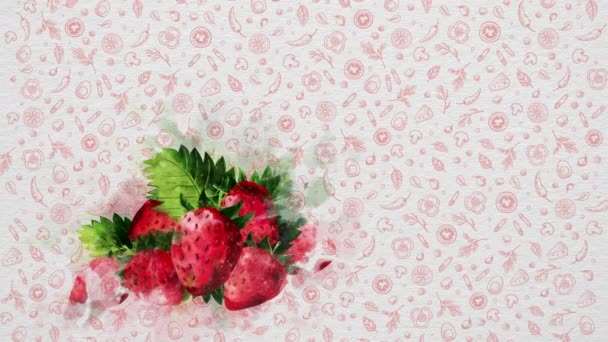 水彩水果和蔬菜 草莓味的文字和价格可以写在图像的右侧或顶部 营养价值是可以书写的 或者标志可以放在 — 图库视频影像