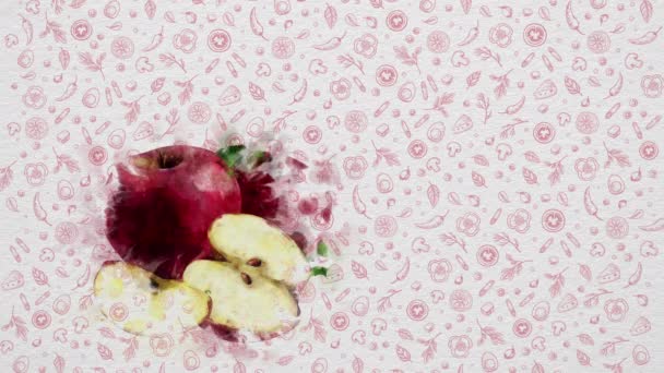 Акварельные Фрукты Овощи Красное Яблоко Текст Цена Могут Написаны Правой — стоковое видео