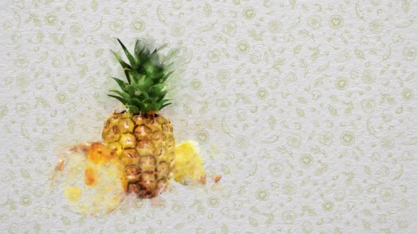 Meyve Sebzeler Suluboya Ananas Metin Fiyat Resmin Sağ Tarafında Üst — Stok video