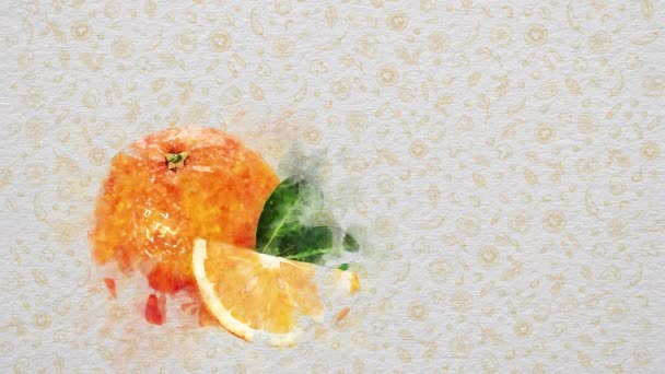 水彩水果和蔬菜 橙子文字和价格可以写在图像的右侧或顶部 营养价值是可以书写的 或者标志可以放在 — 图库视频影像