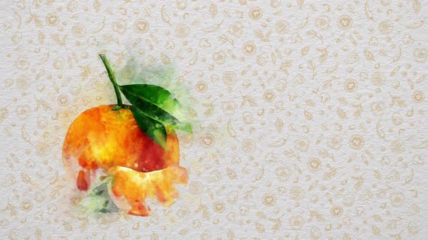 Akvarell Frukt Och Grönsaker Mandarin Text Och Pris Kan Skrivas — Stockvideo