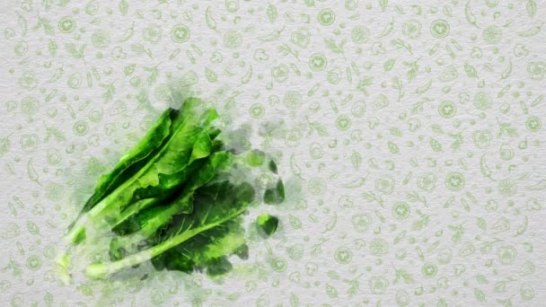 Akvarellszínű Gyümölcsök Zöldségek Saláta Szöveg Lehet Írni Jobb Oldalon Vagy — Stock videók