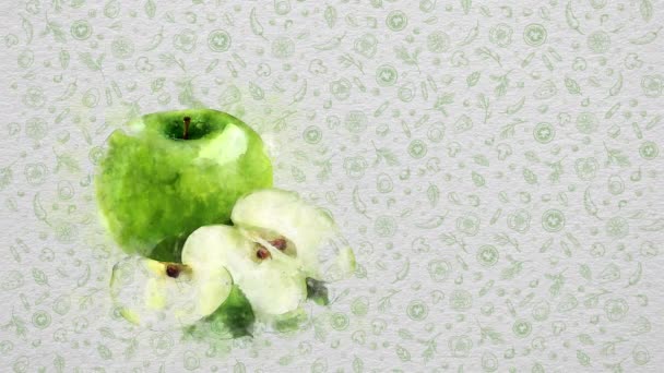 Akwarela Owoce Warzywa Zielone Jabłko Tekst Cena Mogą Być Pisane — Wideo stockowe