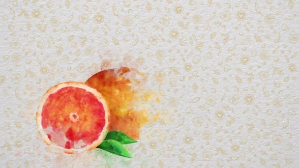 Акварельные Фрукты Овощи Грейпфрут Текст Цена Могут Написаны Правой Верхней — стоковое видео