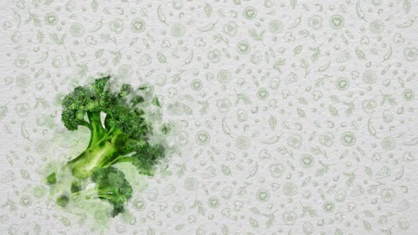 Aquarel Groenten Fruit Broccoli Tekst Prijs Kunnen Worden Geschreven Aan — Stockvideo