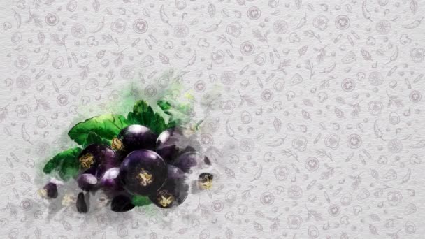 Acuarela Frutas Verduras Grosella Negra Texto Precio Pueden Escribir Lado — Vídeos de Stock