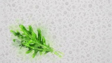 Meyve ve sebzeler suluboya. Arugula. Metin ve Fiyat Resmin Sağ Tarafında ya da Üst Tarafında yazılabilir. Besleyici Değerler yazılabiliyor. Ya da logo yerleştirilebilir. 04.