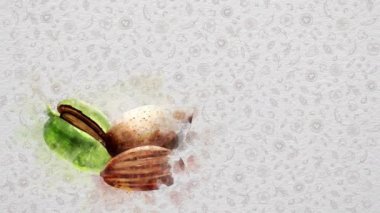 Meyve ve sebzeler suluboya. Badem. Metin ve Fiyat Resmin Sağ Tarafında ya da Üst Tarafında yazılabilir. Besleyici Değerler yazılabiliyor. Ya da logo yerleştirilebilir. 02.
