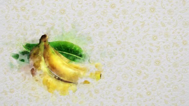 Akvarellszínű Gyümölcsök Zöldségek Banán Szöveg Lehet Írni Jobb Oldalon Vagy — Stock videók