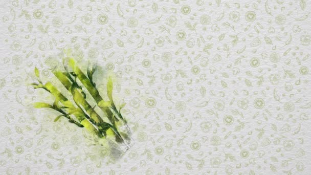 Akvarellszínű Gyümölcsök Zöldségek Bambusz Szöveg Lehet Írni Jobb Oldalon Vagy — Stock videók