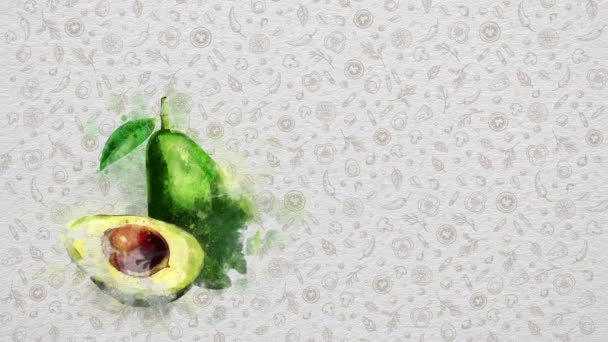 Акварельные Фрукты Овощи Авокадо Текст Цена Могут Написаны Правой Верхней — стоковое видео