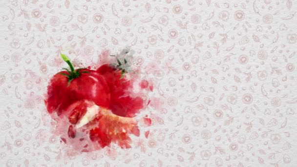 Frutas Legumes Aquarela Tomate Texto Preço Podem Ser Escritos Lado — Vídeo de Stock