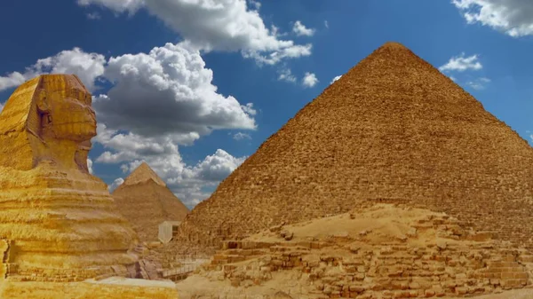 Antigas Ruínas Egípcias Esfinge Pirâmides — Fotografia de Stock