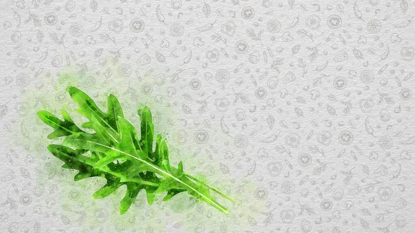 Akvarellszínű Gyümölcsök Zöldségek Arugulát Szöveg Lehet Írni Jobb Oldalon Vagy — Stock Fotó