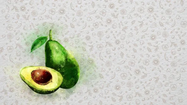 Akvarelové Ovoce Zelenina Avokádo Text Cena Mohou Být Napsány Pravé — Stock fotografie