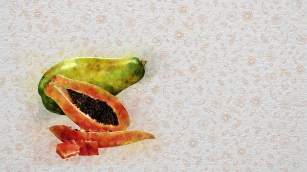 Frutas Legumes Aquarela Papaia Texto Preço Podem Ser Escritos Lado — Fotografia de Stock