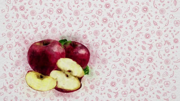 Acquerello Frutta Verdura Mela Rossa Testo Prezzo Possono Essere Scritti — Foto Stock