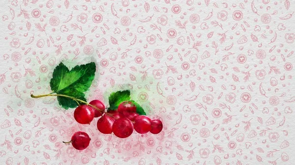 Acquerello Frutta Verdura Ribes Rosso Testo Prezzo Possono Essere Scritti — Foto Stock