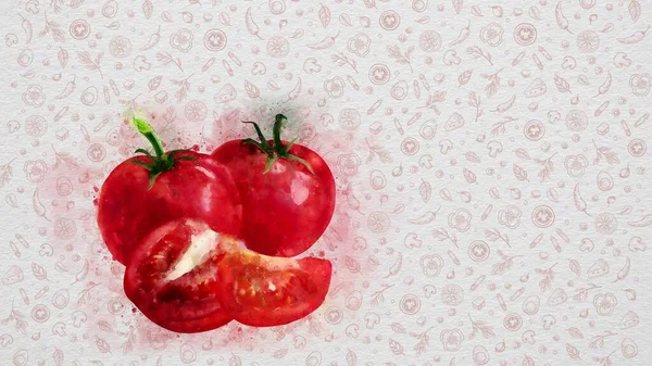 Acquerello Frutta Verdura Pomodoro Testo Prezzo Possono Essere Scritti Sul — Foto Stock