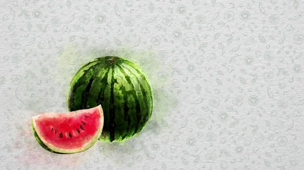 Aquarell Obst Und Gemüse Wassermelone Text Und Preis Können Auf — Stockfoto