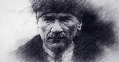 Hindi. Portre çizimi. Mustafa Kemal Atatürk, Türkiye Cumhuriyeti Kurucusu. 