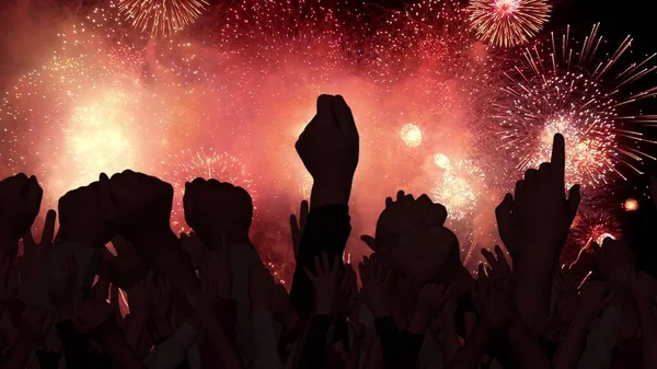 New Year Party Football Excitement Concert Fireworks Display People Having — Stock Photo, Image