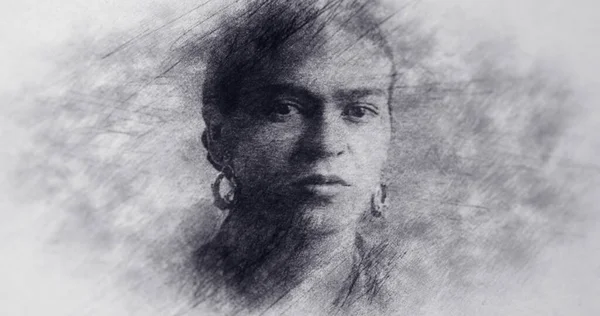 Meksikalı ressam. Portre çizimi. Magdalena Carmen Frida Kahlo Calderon. 