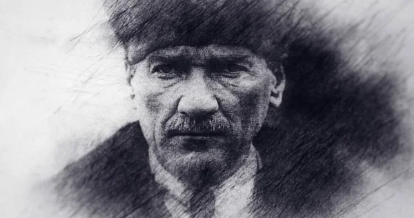 Hindi. Portre çizimi. Mustafa Kemal Atatürk, Türkiye Cumhuriyeti Kurucusu. 