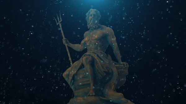 Antik Yunan Tanrıları. Denizin Altındaki Poseidon Heykeli.