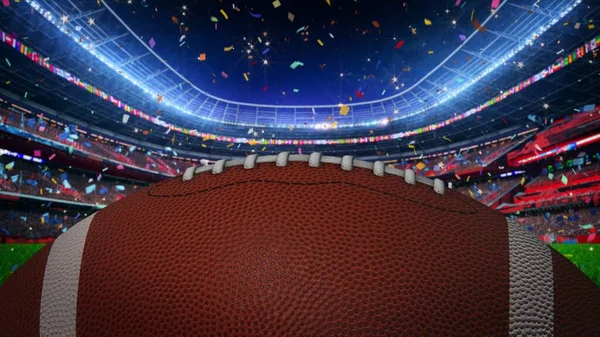 Amerikaans Voetbal Confetti Wordt Van Boven Gegooid Het Stadion Vol — Stockfoto