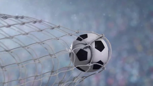 ゴールネットのサッカーボール 現実的な3D — ストック写真