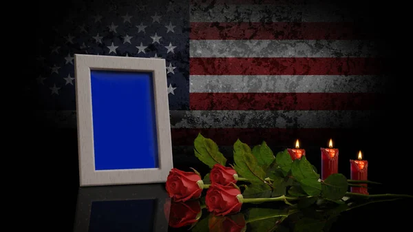Tarjeta Memorial Day Con Bandera Estados Unidos Segundo Plano Foto — Foto de Stock