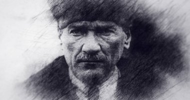 Türkiye, B.1881 - D.1938, Portre Çizimi. Mustafa Kemal Atatürk, Türkiye Cumhuriyeti Kurucusu.