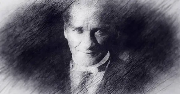 Türkiye, B.1881 - D.1938, Portre Çizimi. Mustafa Kemal Atatürk, Türkiye Cumhuriyeti Kurucusu.