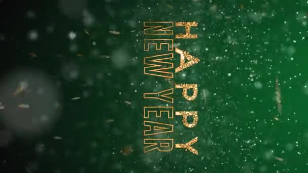 Mutlu Yıllar Tebrik Kartı Altın Kar Döngülü Dikey Yeşil Arkaplan — Stok video