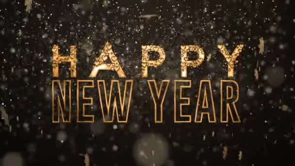 Feliz Año Nuevo Tarjeta Felicitación Golden Snow Lazo Fondo Gris — Vídeos de Stock