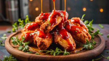 Delicious Barbecue Sauce Coated Fried Chicken Wings. clipart