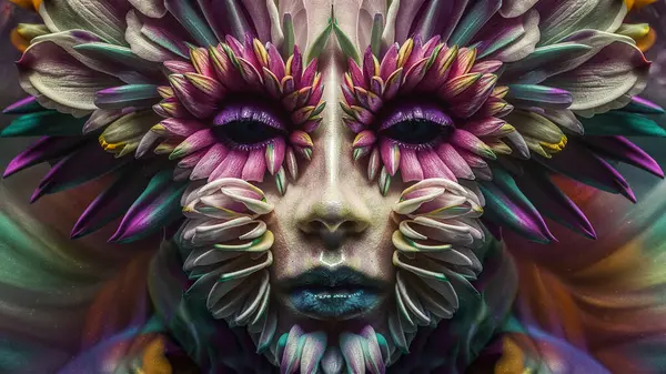 Una Impresionante Foto Surrealista Captura Intrincadas Flores Formando Una Cara Imagen de archivo