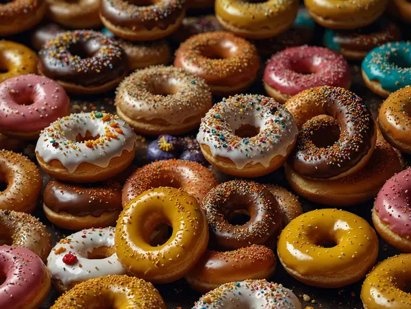 Divers Beignets Avec Différentes Saveurs Couleurs Donuts Assortis Compris Les Photo De Stock
