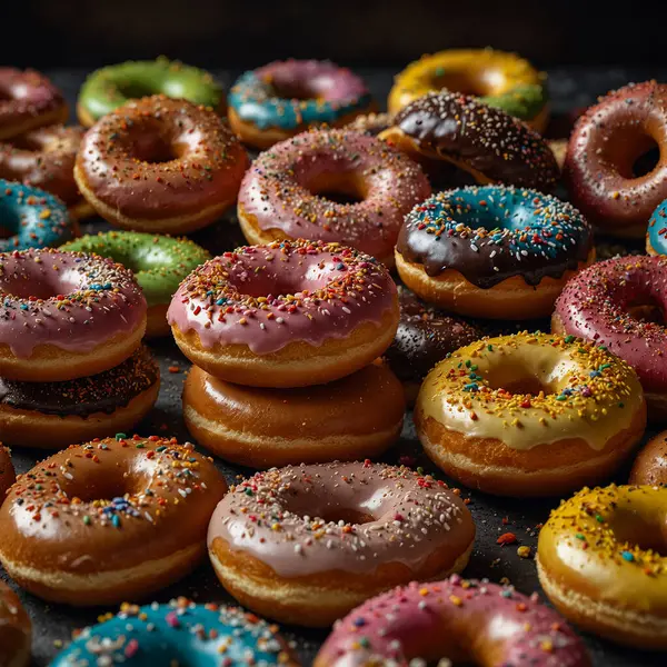 다양한 색상의 다양한 스프린클링 도넛을 포함한 다양한 로열티 프리 스톡 사진