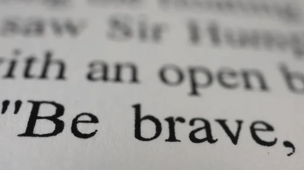 Brave Text Open Book Page Selective Focus Close Macro Shot — Stock Photo, Image