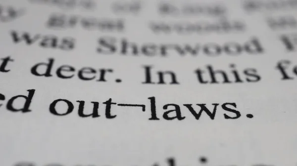 Out Law Text Open Book Page Close Macro Shot Outlaw — 스톡 사진